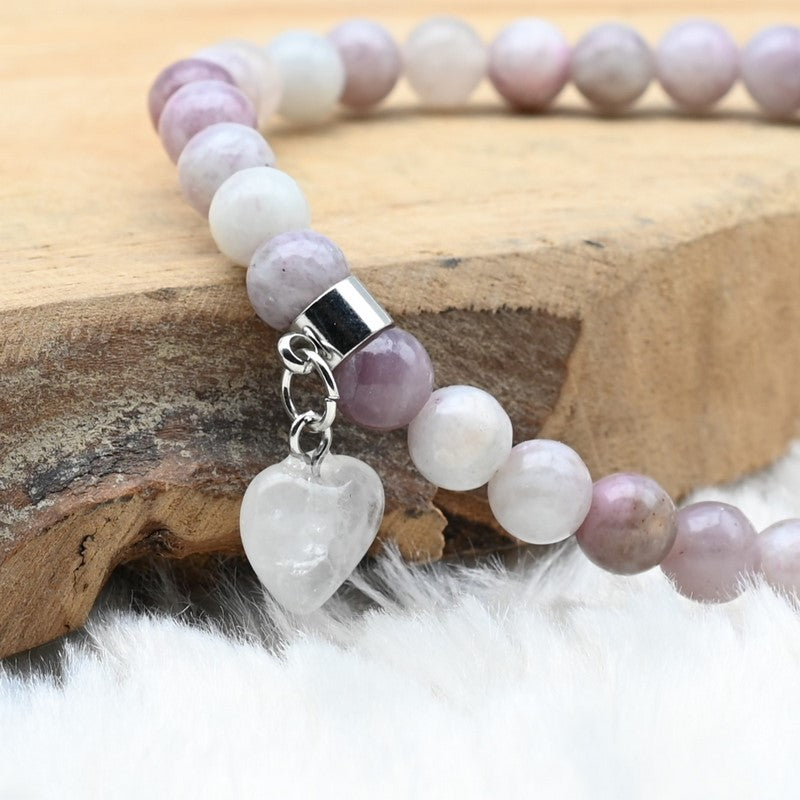 Bracelet "Éveil" en Lépidolite (Coeur en Quartz)