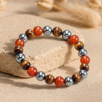Bracelet "Confiance en soi" Mix en Hématite, Oeil de Taureau & Cornaline