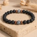 Bracelet "Protection & Reconstruction" en Labradorite & Pierre de Lave Homme