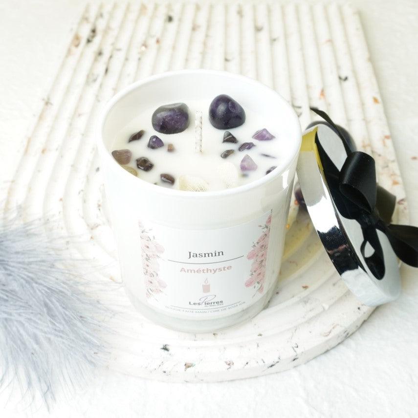 Bougie "Jasmin" en Améthyste - lespierresdubienetre