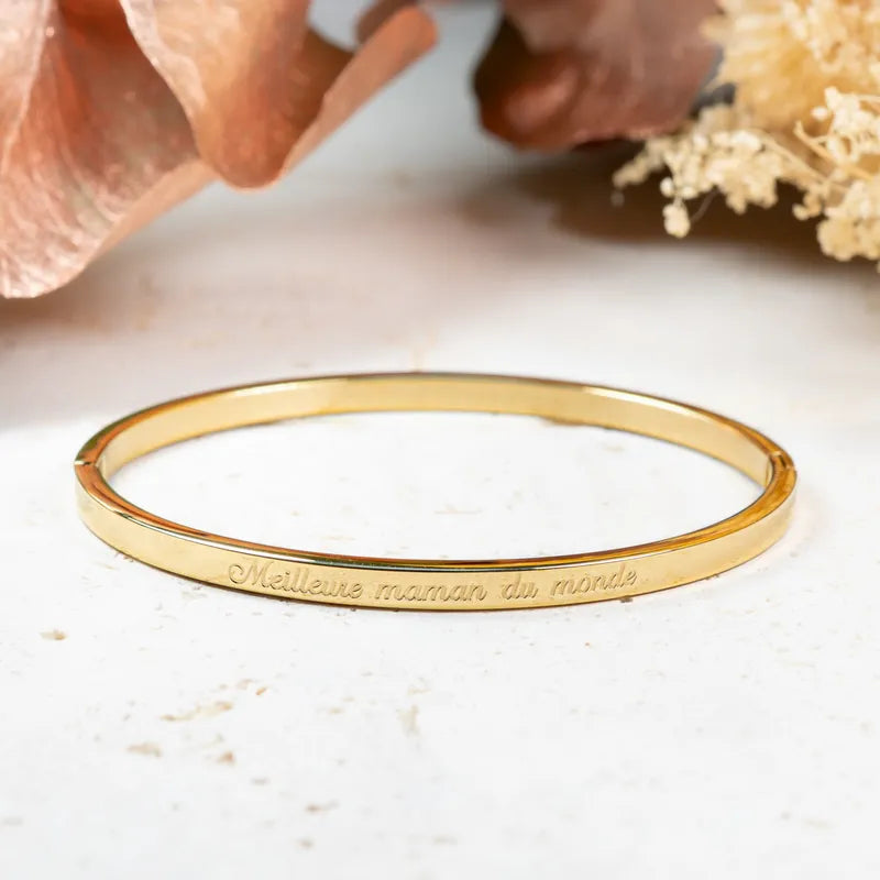 Bracelet "Meilleure maman du monde", fête des mères en acier inoxydable doré