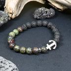 Bracelet Homme Pierre de Lave & Jaspe Héliotrope - Force et Énergie Ancre