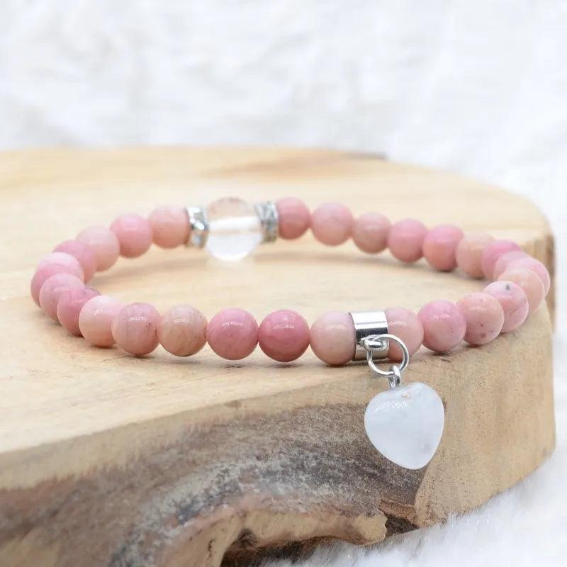 Bracelet "Soin" en Rhodonite d'Australie (Cœur en Quartz) - lespierresdubienetre