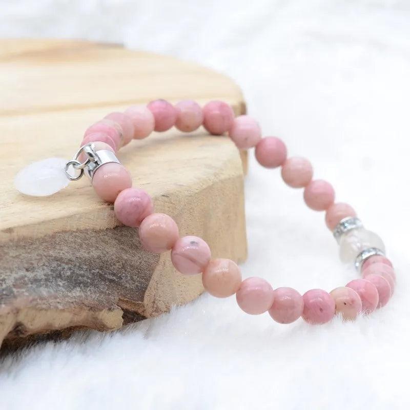 Bracelet "Soin" en Rhodonite d'Australie (Cœur en Quartz) - lespierresdubienetre