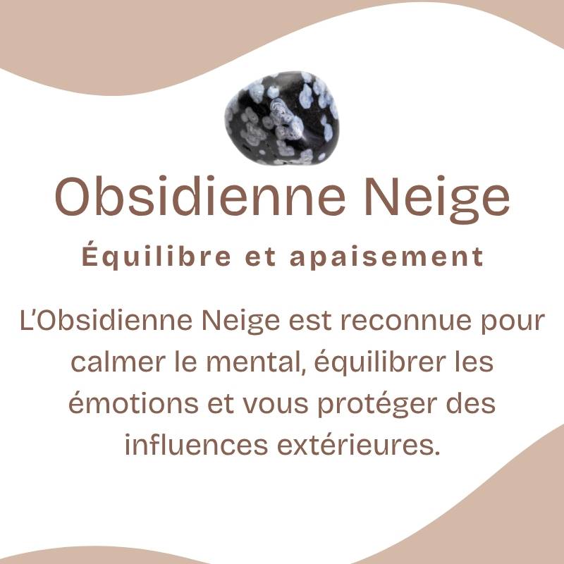 Bracelet "Spontanéité" en Obsidienne Neige (Coeur et Quartz)