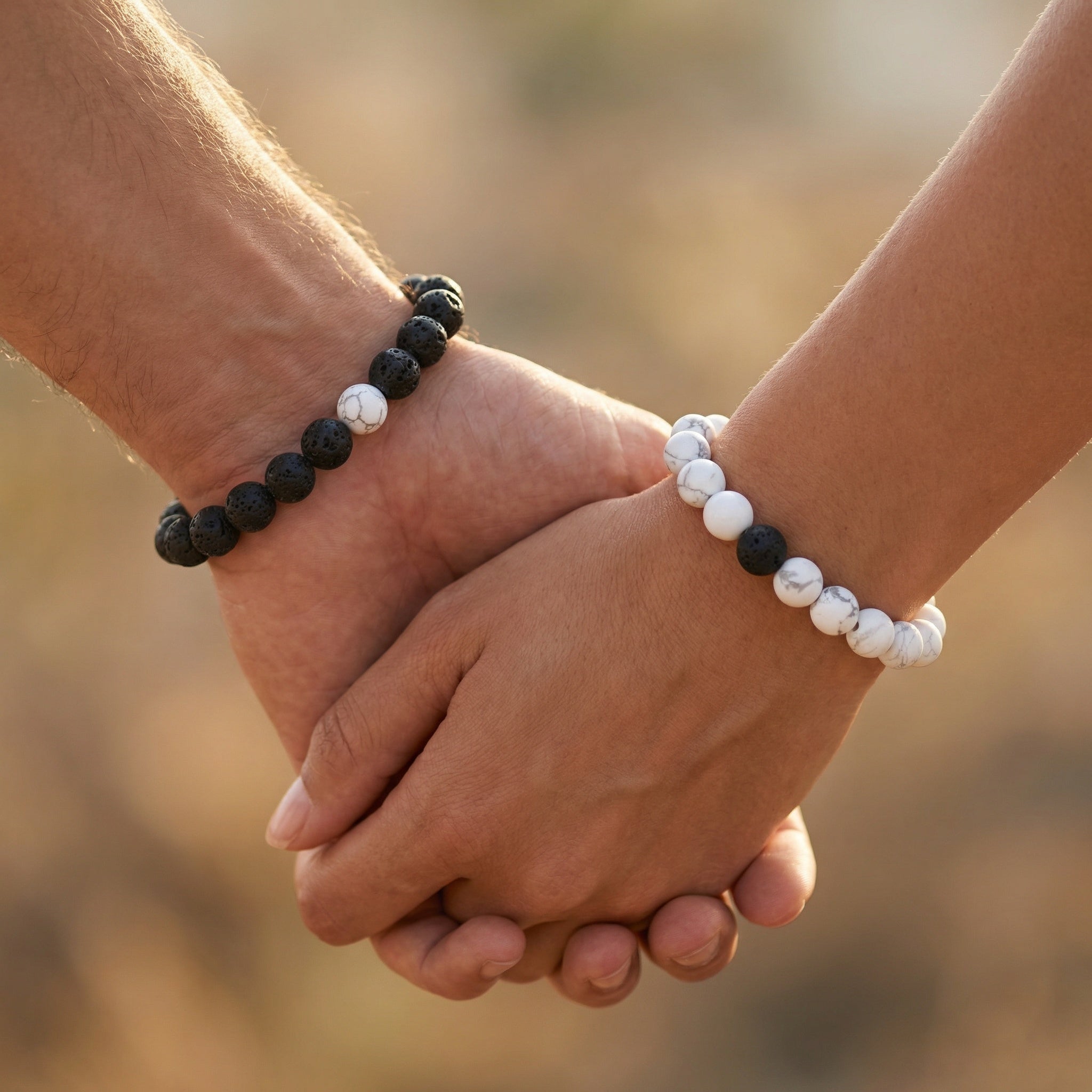 Bracelet "Duo Amour & Distance" en Howlite & Pierre de Lave