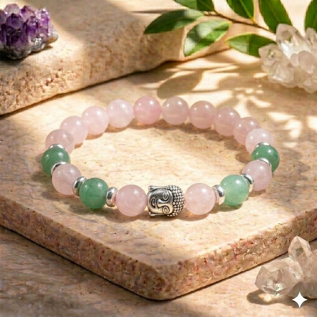 Bracelet "Amour et Sérénité" en Jade & Quartz rose