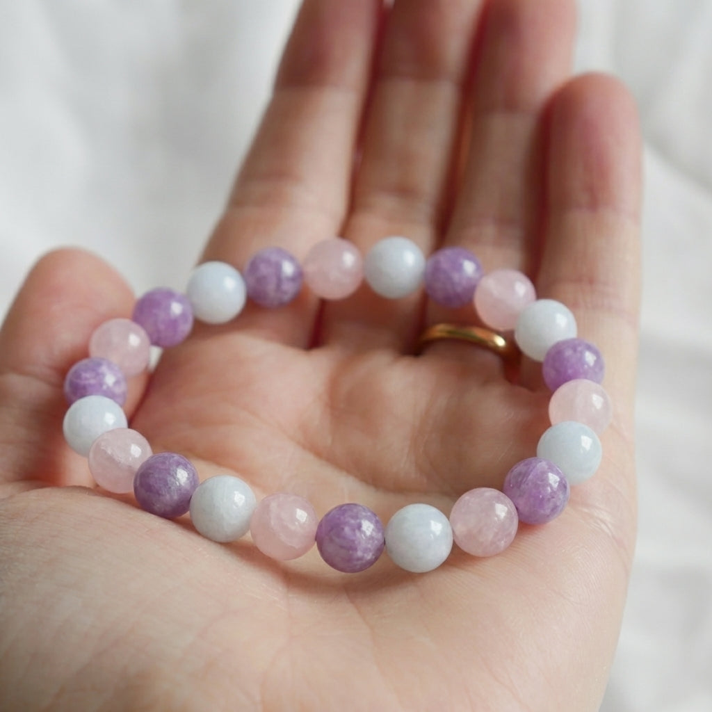 Bracelet "Anti-stress" Mix en Améthyste, Aigue Marine et Quartz Rose