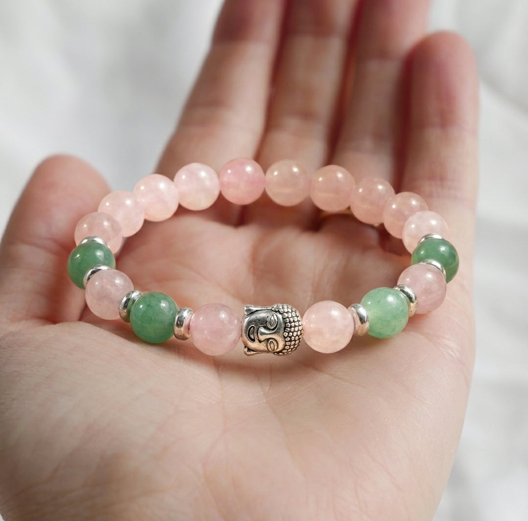 Bracelet "Amour et Sérénité" en Jade & Quartz rose