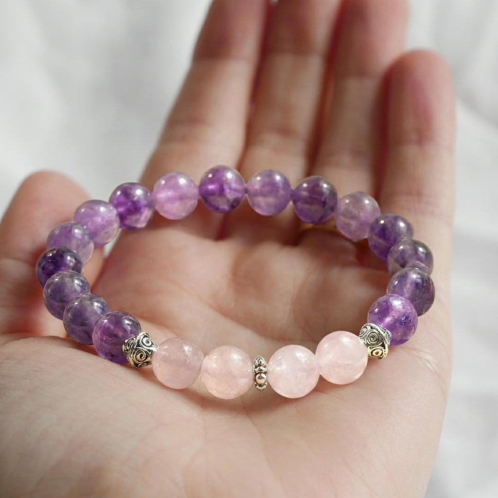 Bracelet "Amour & Harmonie" en Améthyste & Quartz Rose