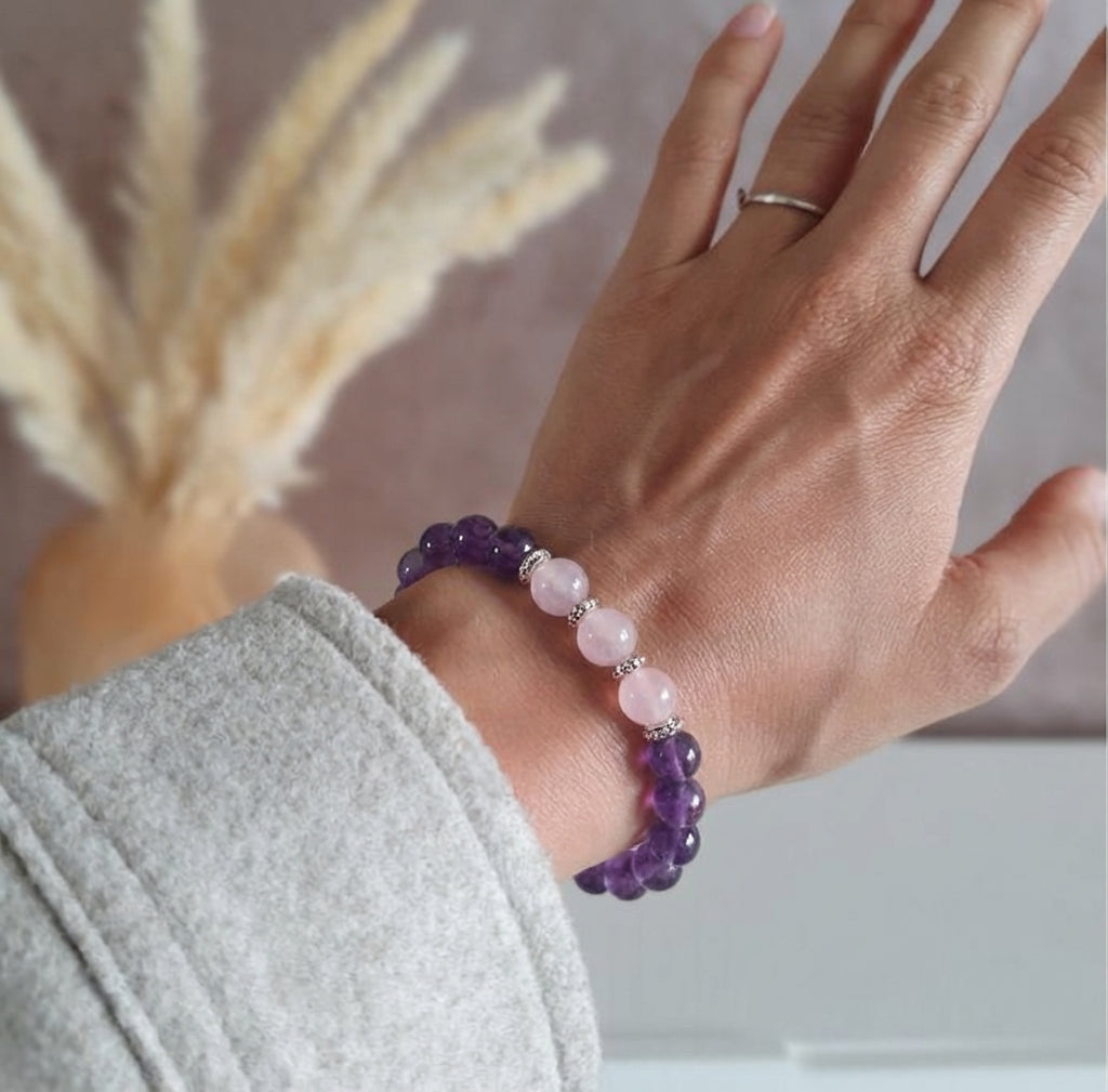 Bracelet "Amour & Harmonie" en Améthyste & Quartz Rose