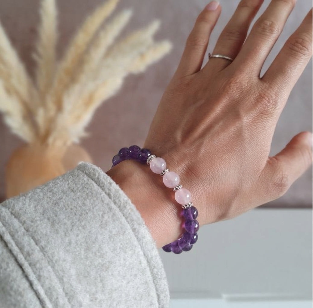 Bracelet "Amour & Harmonie" en Améthyste & Quartz Rose