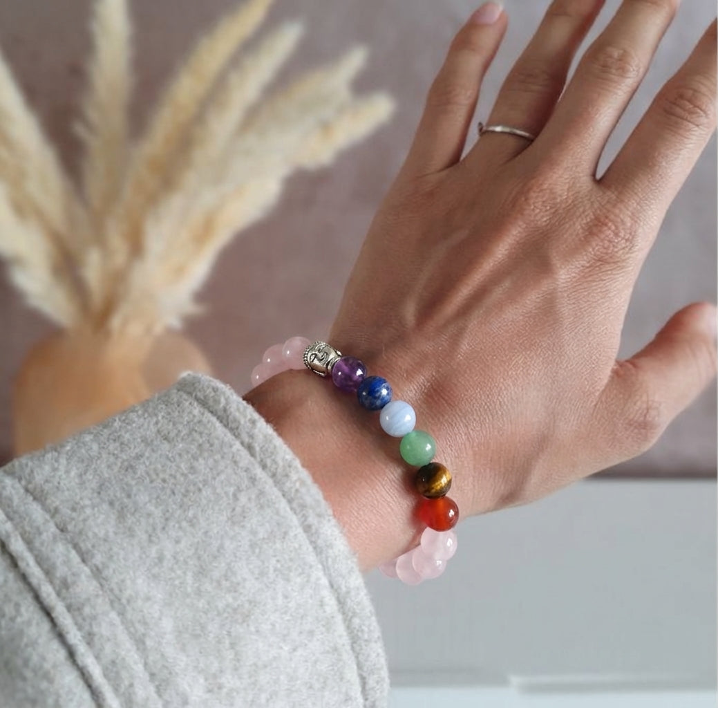 Bracelet "Amour des 7 Chakras" en Quartz Rose