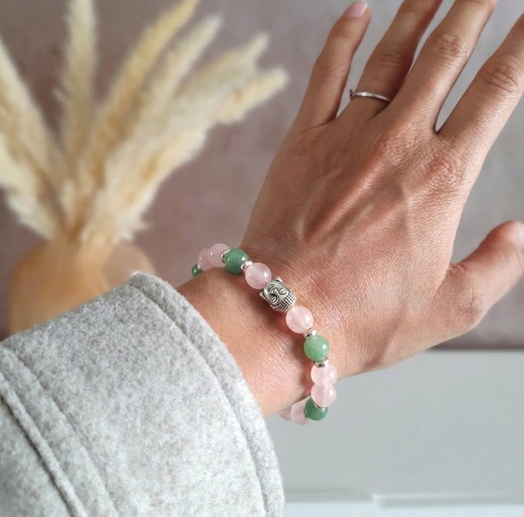 Bracelet "Amour et Sérénité" en Jade & Quartz rose