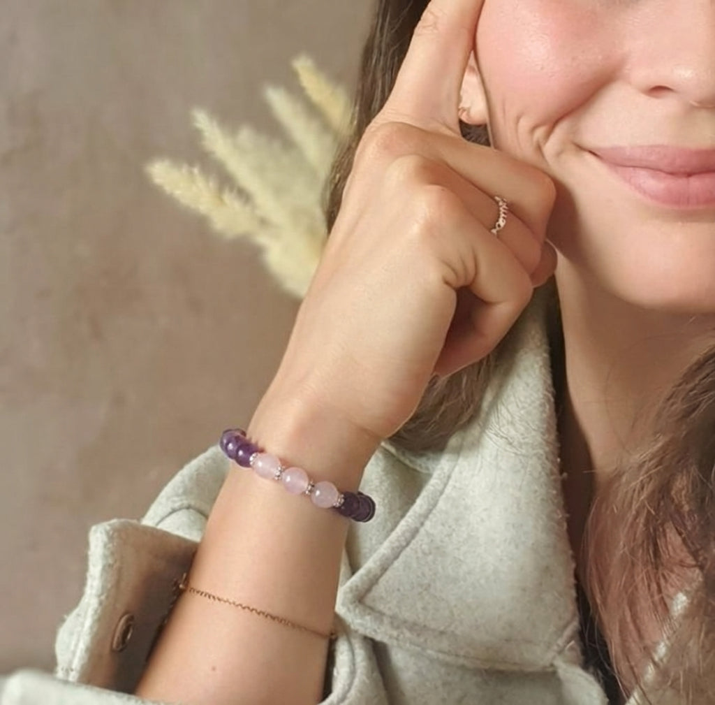 Bracelet "Amour & Harmonie" en Améthyste & Quartz Rose