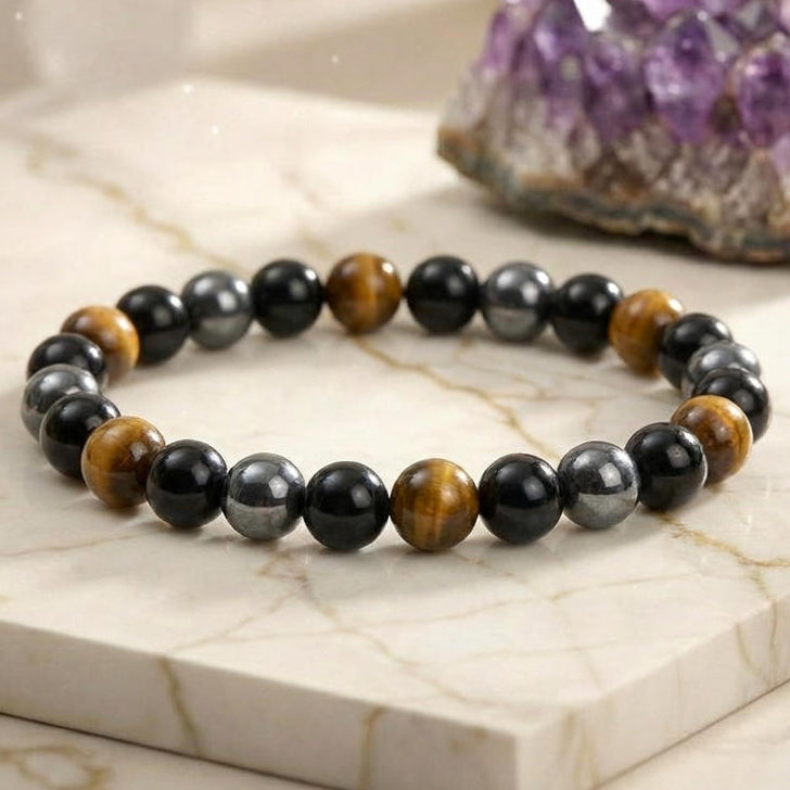 Bracelet "Protection Triple" en Hematite, Oeil-de-Tigre et Obsidienne