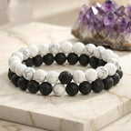 Bracelet "Duo Amour & Distance" en Howlite & Pierre de Lave
