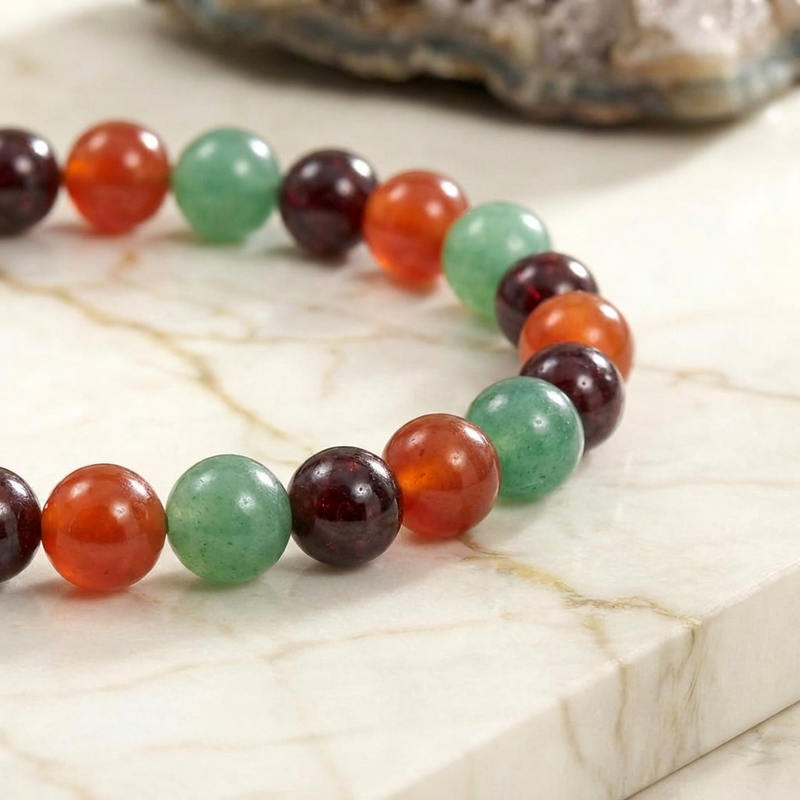 Bracelet mix "Guérison" en Grenat, Cornaline et Aventurine Verte