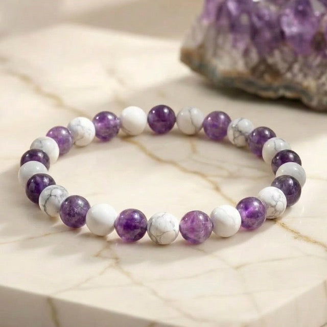 Bracelet "Anti-douleurs" en Howlite & Améthyste