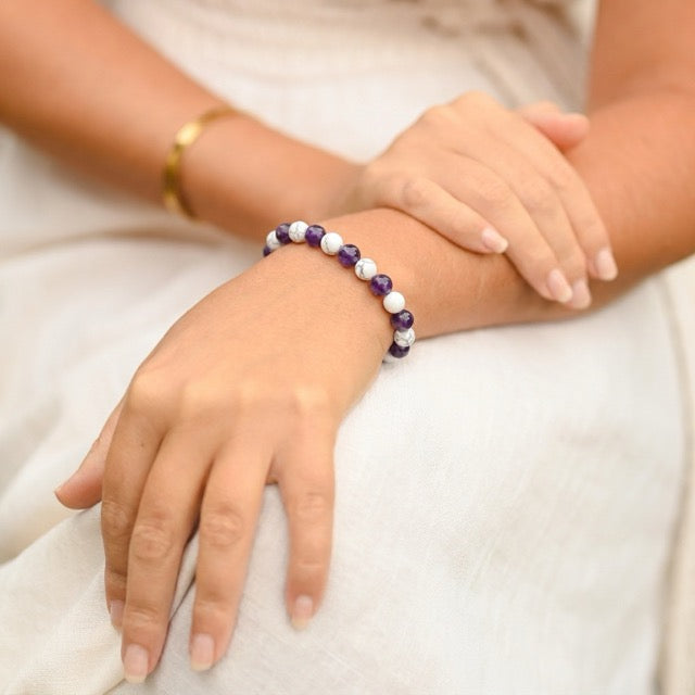 Bracelet "Anti-douleurs" Mix en Howlite et Améthyste
