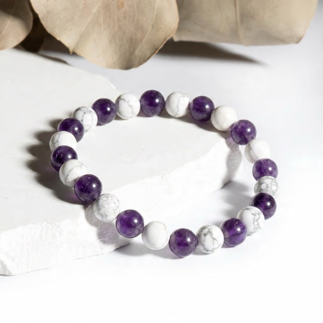 Bracelet "Anti douleurs" en Howlite & Améthyste