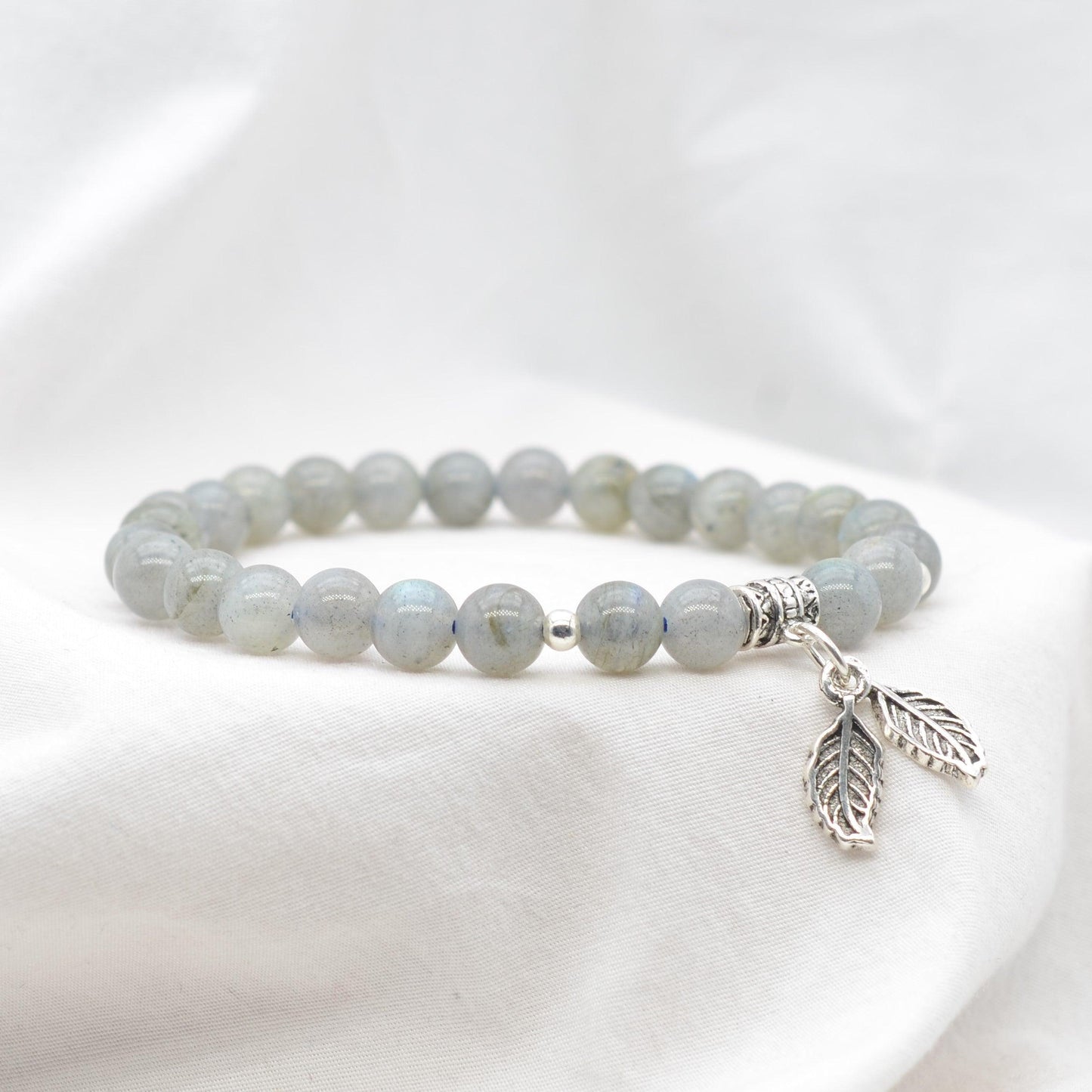 Bracelet "Protection" en Labradorite & Feuille Argent 925 - Pièce de Bijouterie - - lespierresdubienetre