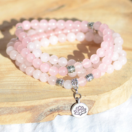 Mala "Amour" en Quartz Rose - lespierresdubienetre