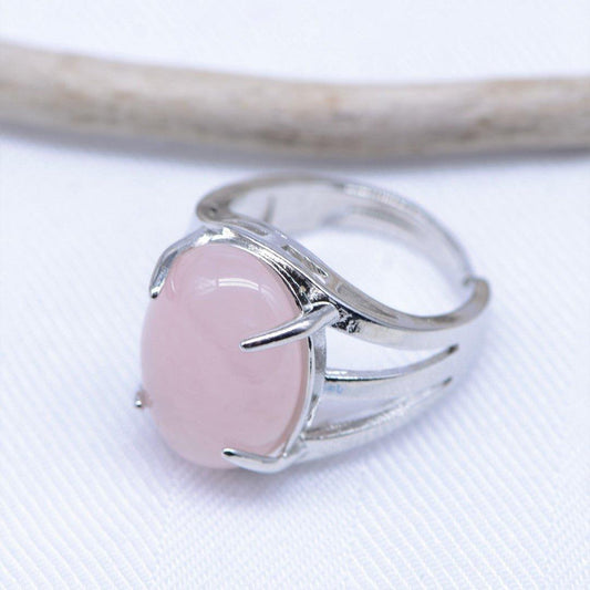 Bague "Amour" Cabochon ovale en Quartz Rose - lespierresdubienetre