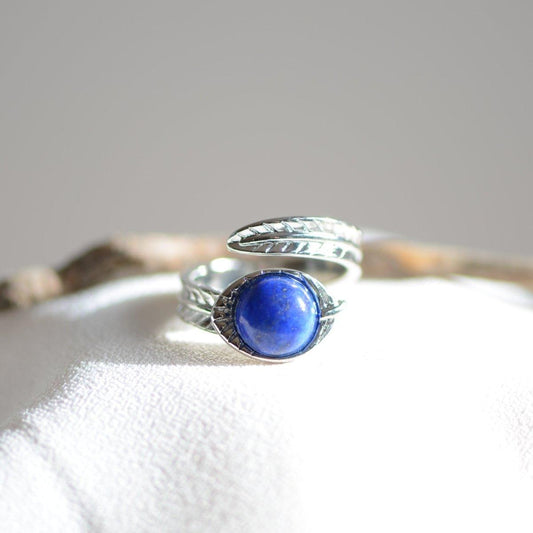 Bague "Contrôle" Feuille en Lapis Lazuli (réglable) - lespierresdubienetre