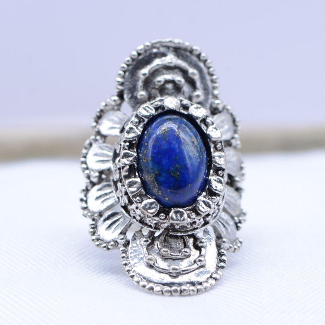 Bague "Contrôle" Stena en Lapis Lazuli (réglable) - lespierresdubienetre