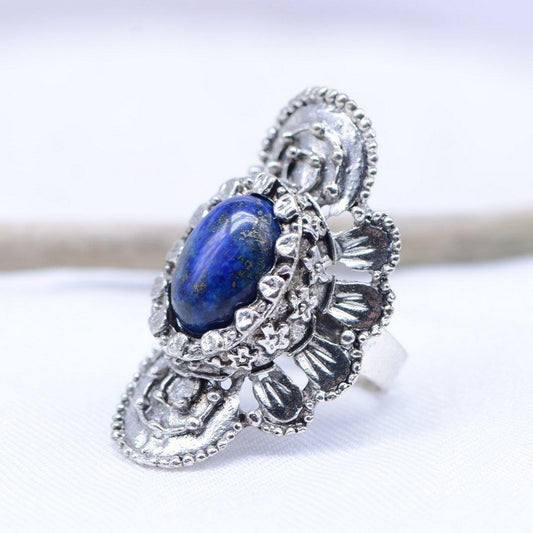 Bague "Contrôle" Stena en Lapis Lazuli (réglable) - lespierresdubienetre