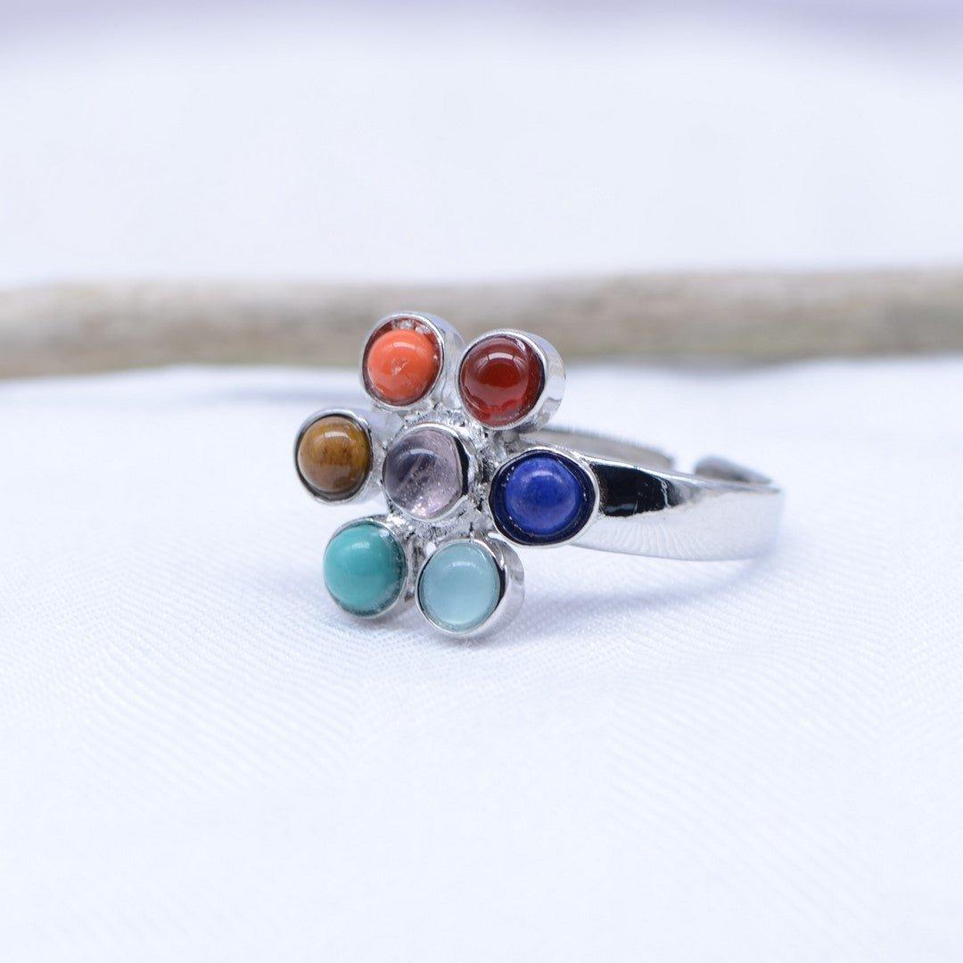 Bague "Fleur des 7 Chakras" (réglable) - lespierresdubienetre