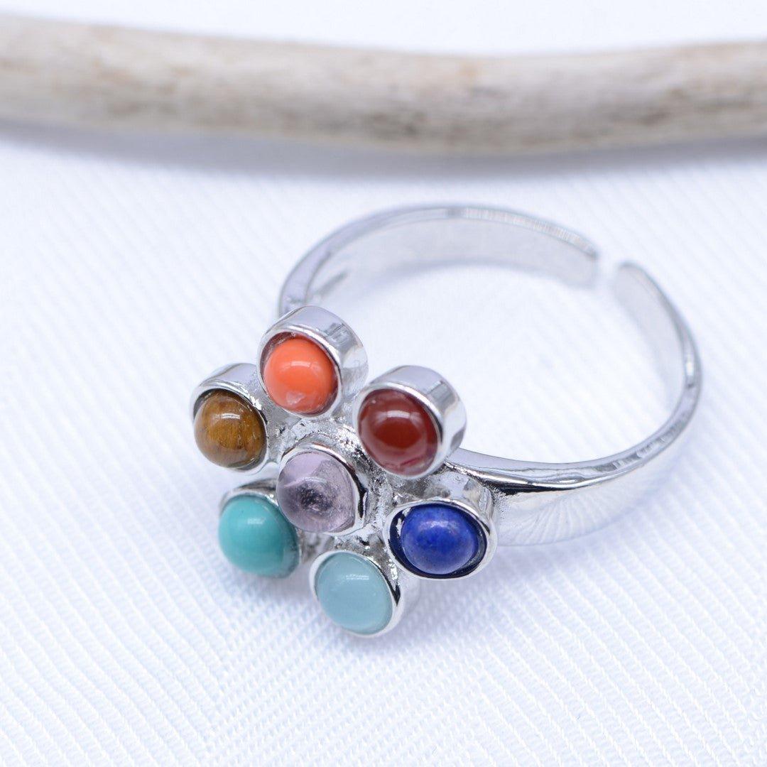 Bague "Fleur des 7 Chakras" (réglable) - lespierresdubienetre