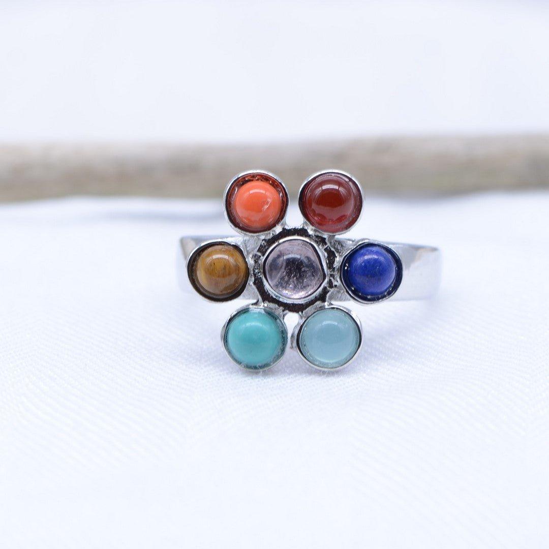 Bague "Fleur des 7 Chakras" (réglable) - lespierresdubienetre