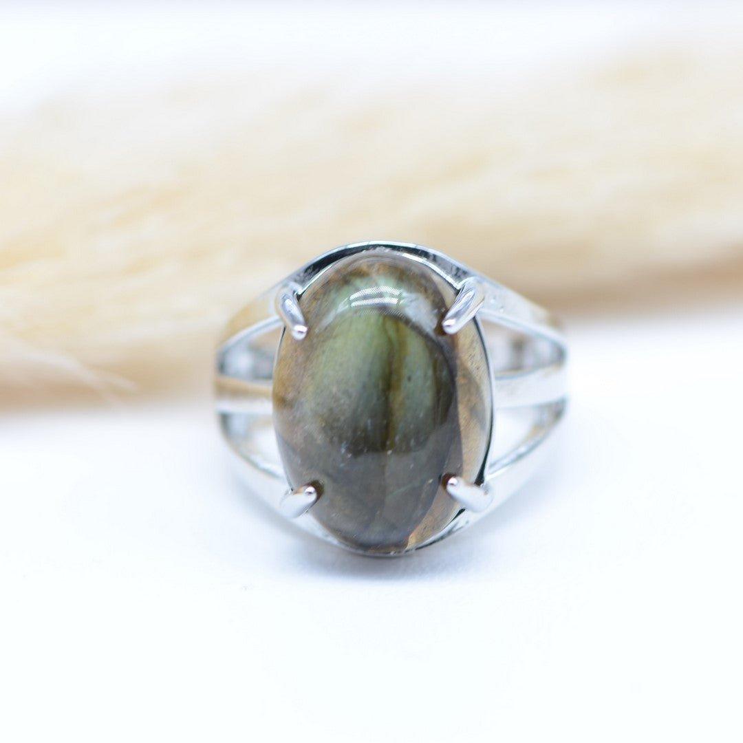 Bague "Protection" Cabochon ovale en Labradorite (réglable) - lespierresdubienetre