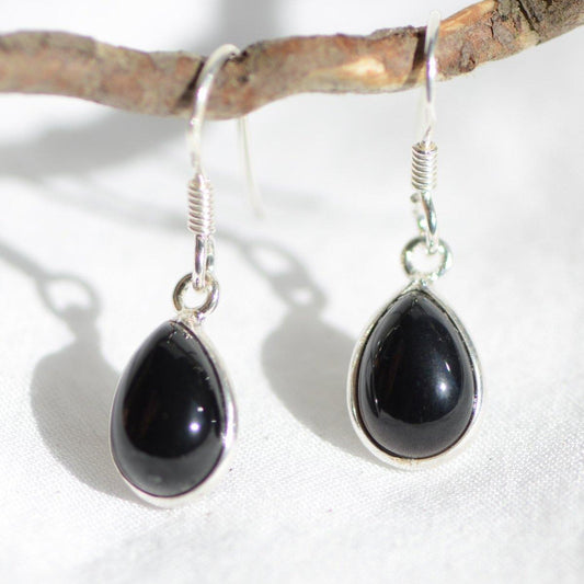 Boucles d'oreilles "Force mentale" en Agate noire (Onyx) Goutte (Argent 925) - lespierresdubienetre