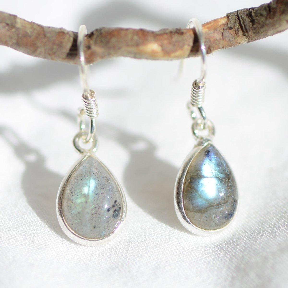 Boucles d'oreilles "Protection" en Labradorite Goutte (Argent 925) - lespierresdubienetre