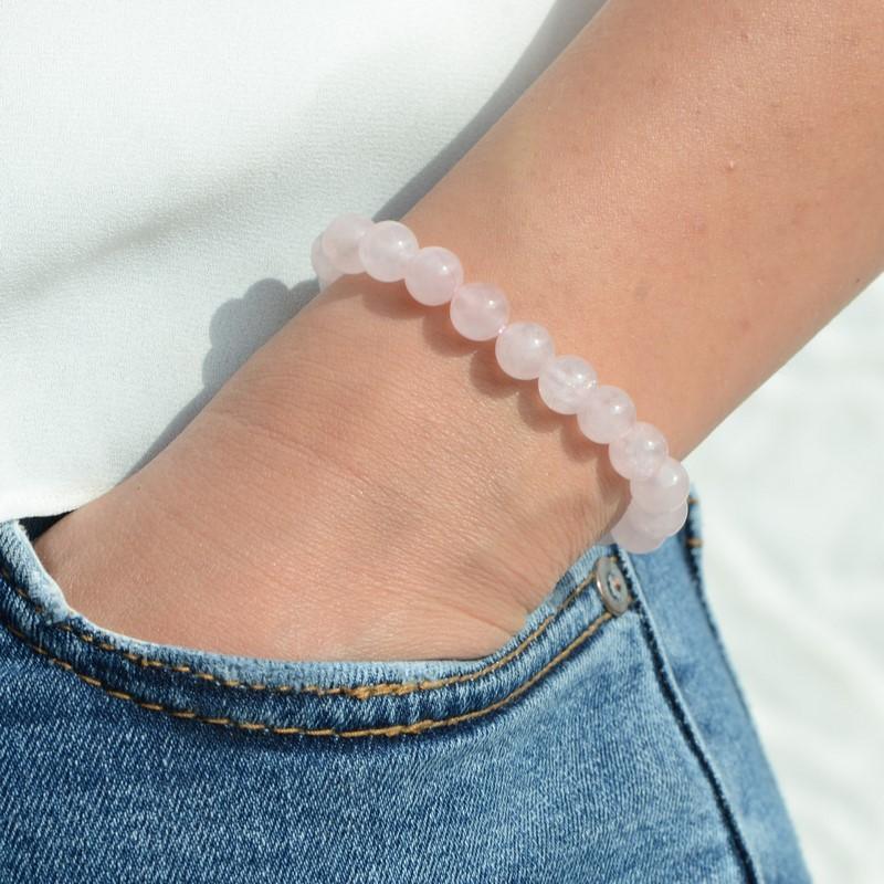 Bracelet "Amour" en Quartz Rose - lespierresdubienetre