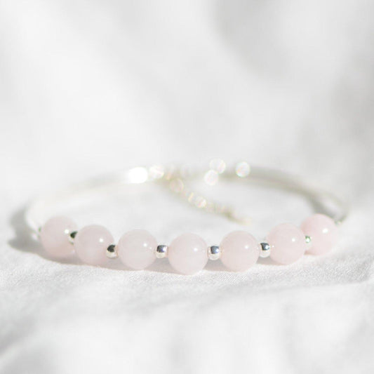 Bracelet "Amour" en Quartz Rose & Argent 925- Pièce de Bijouterie - lespierresdubienetre