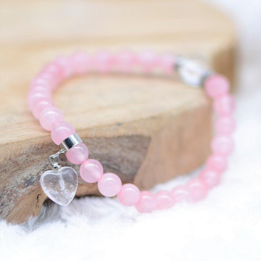 Bracelet "Amour" en Quartz Rose (Cœur en Quartz) - lespierresdubienetre