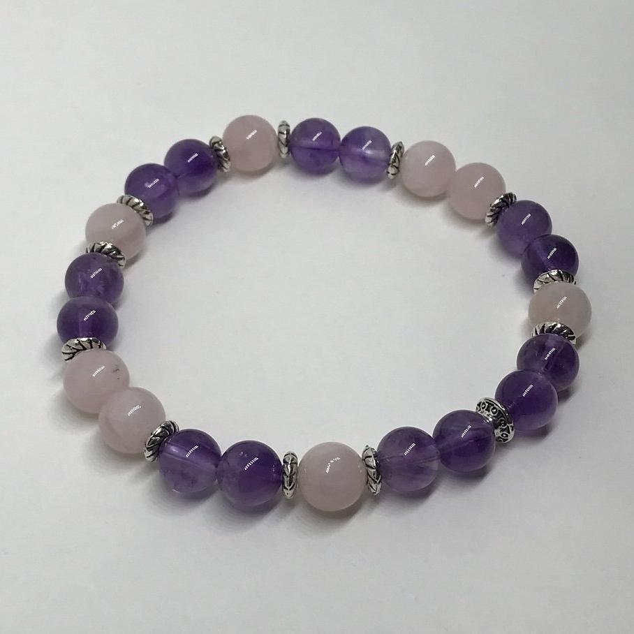 Bracelet "Amour et Sagesse" en Améthyste & Quartz Rose de Madagascar - lespierresdubienetre