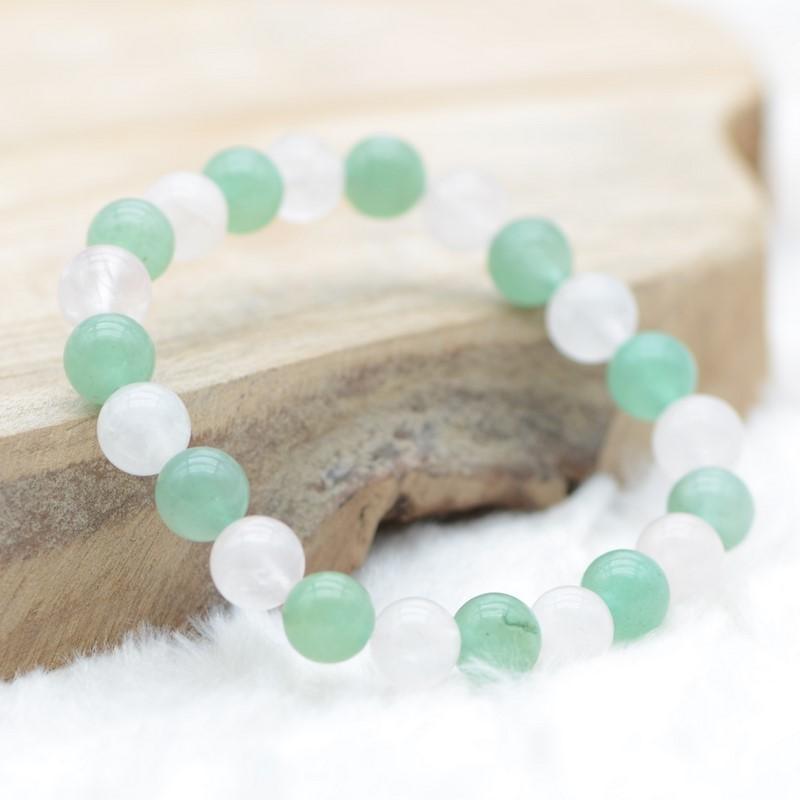 Bracelet "Amour et Tranquillité" Mix en Quartz Rose et Aventurine - lespierresdubienetre