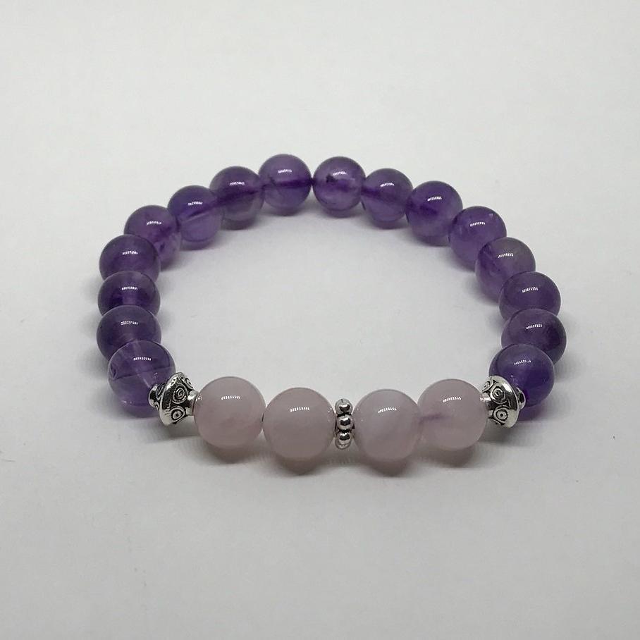 Bracelet "Amour & Sagesse" en Améthyste & Quartz Rose - lespierresdubienetre