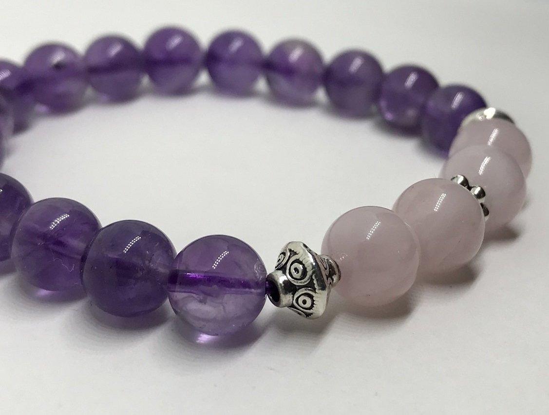 Bracelet "Amour & Sagesse" en Améthyste & Quartz Rose - lespierresdubienetre