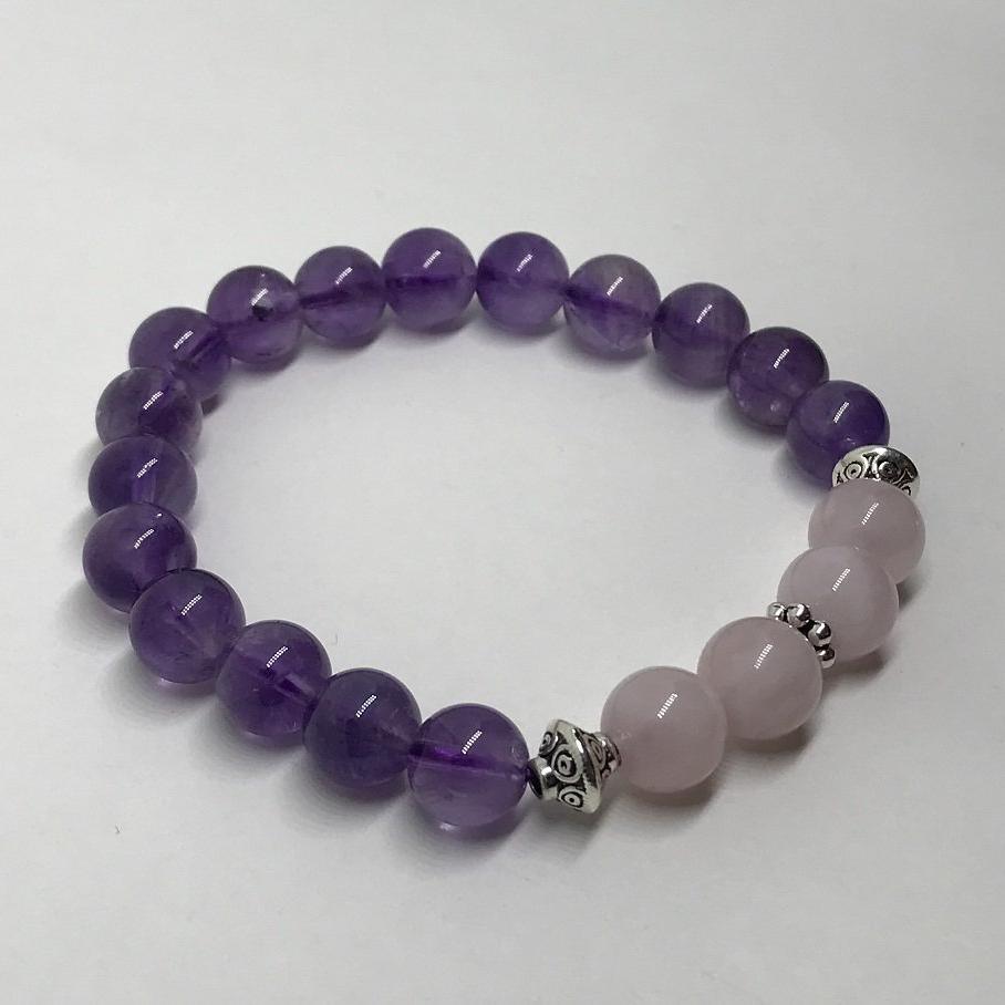 Bracelet "Amour & Sagesse" en Améthyste & Quartz Rose - lespierresdubienetre