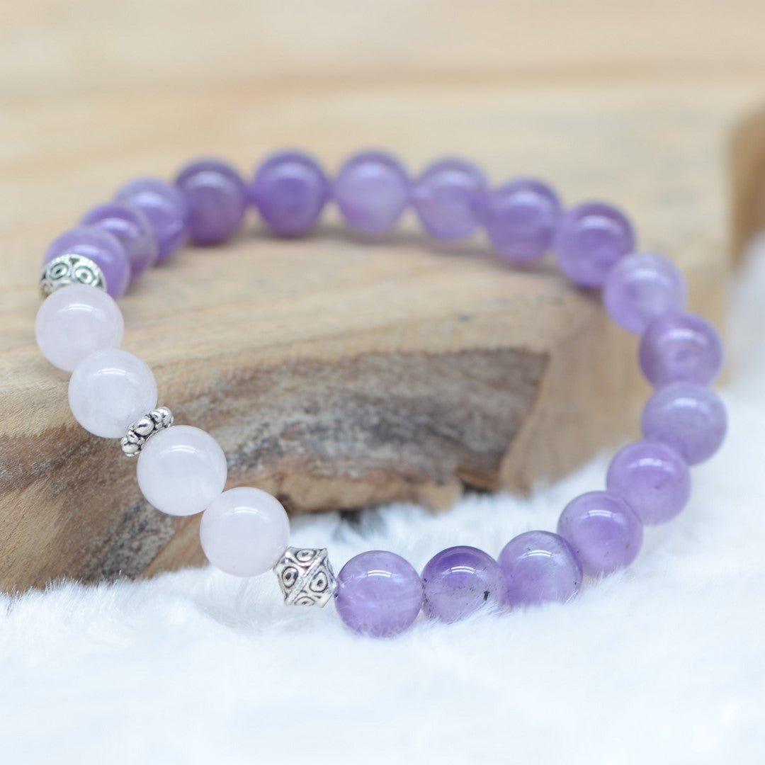 Bracelet "Amour & Sagesse" en Améthyste & Quartz Rose - lespierresdubienetre