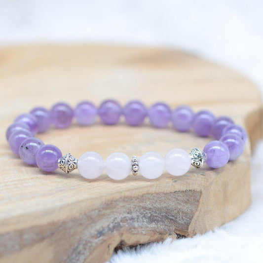 Bracelet "Amour & Sagesse" en Améthyste & Quartz Rose - lespierresdubienetre