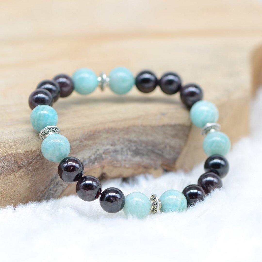 Bracelet "Ancrage et Apaisement" en Grenat & Amazonite - lespierresdubienetre