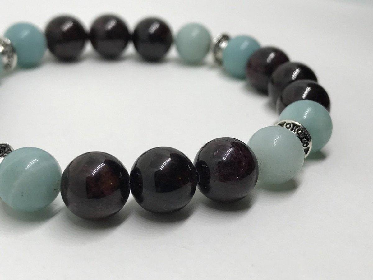 Bracelet "Ancrage et Apaisement" en Grenat & Amazonite - lespierresdubienetre