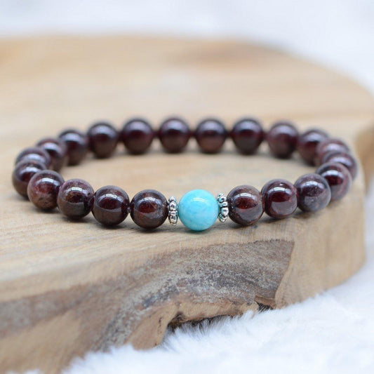 Bracelet "Ancrage et Relâchement" en Grenat & Amazonite - lespierresdubienetre